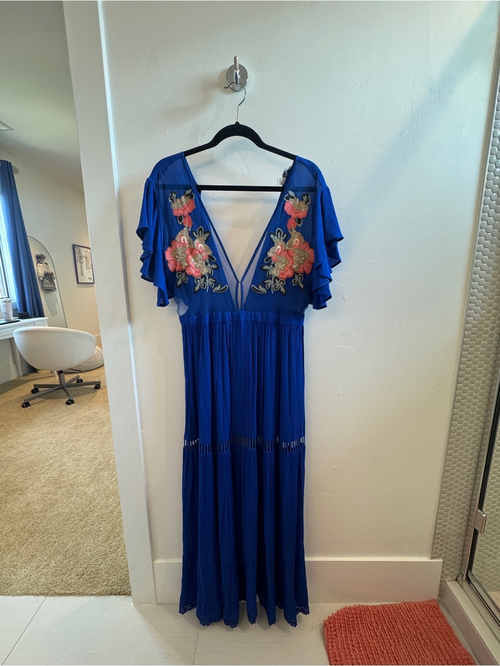 Cleobella Blue Maxi Dress with Floral Embroidery
